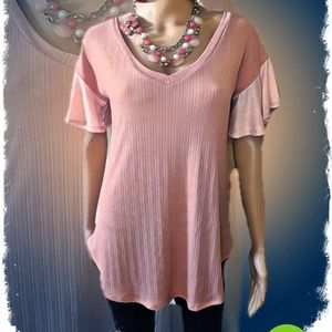 NWT by MAI SOLI Mauve Pink Ruffle Sleeve Shirt Top